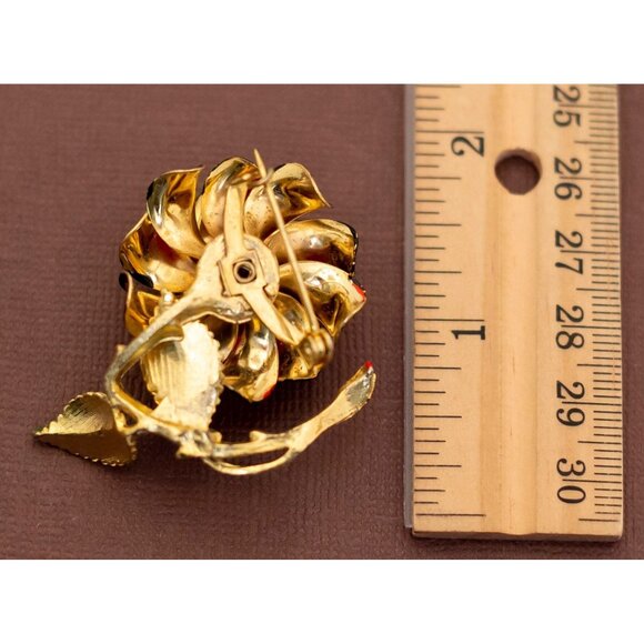Vintage Red Rose Ribbons Art Nouveau Brooch - U16 - Picture 2 of 2